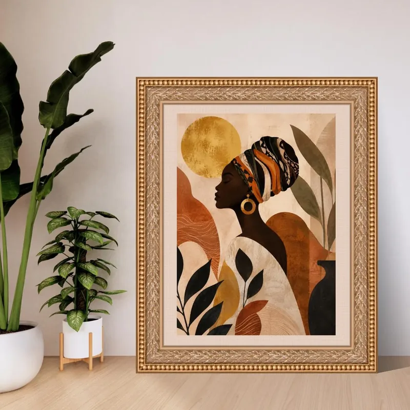African Woman Botanical — portrait printable with botanical details