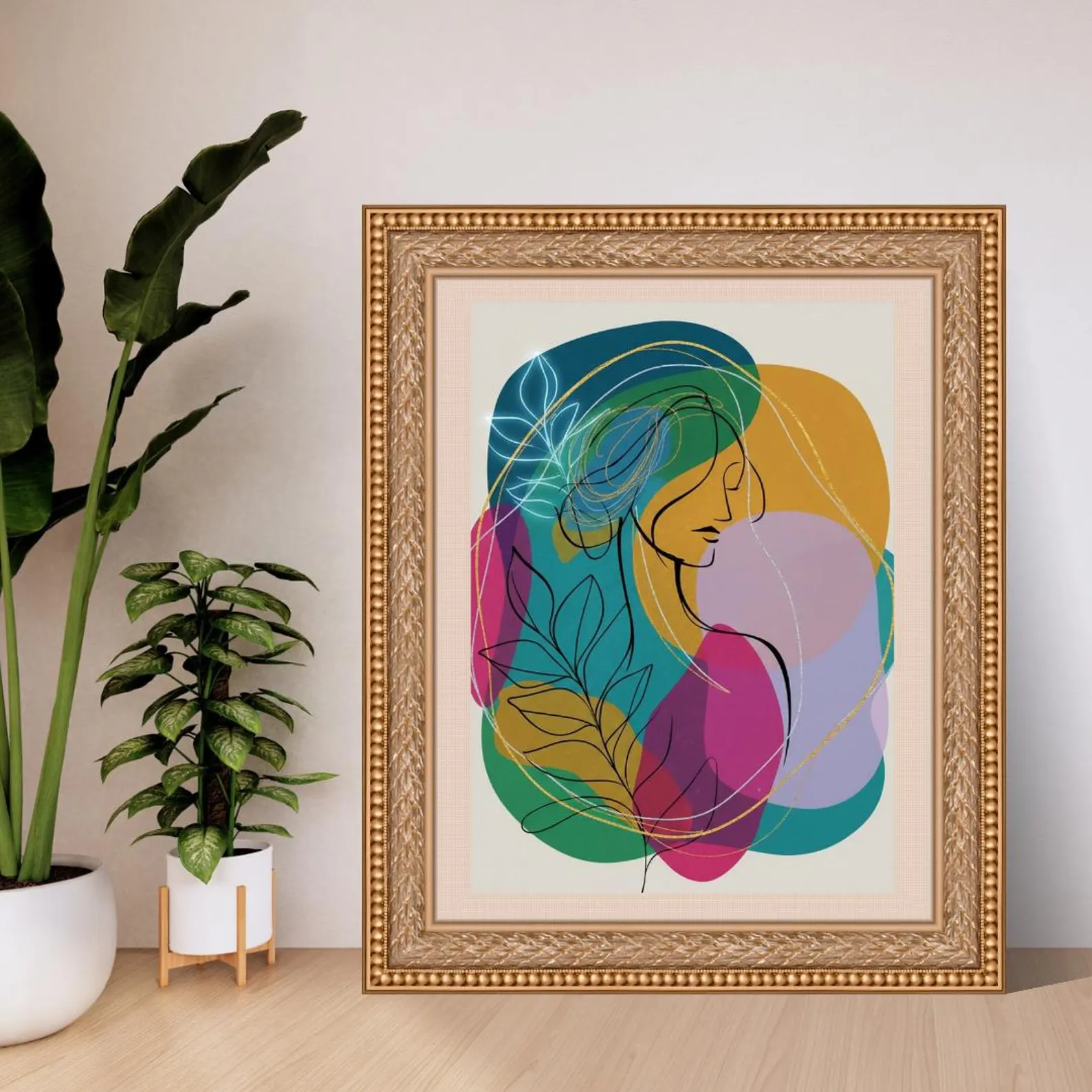 Botanical Woman Line Art