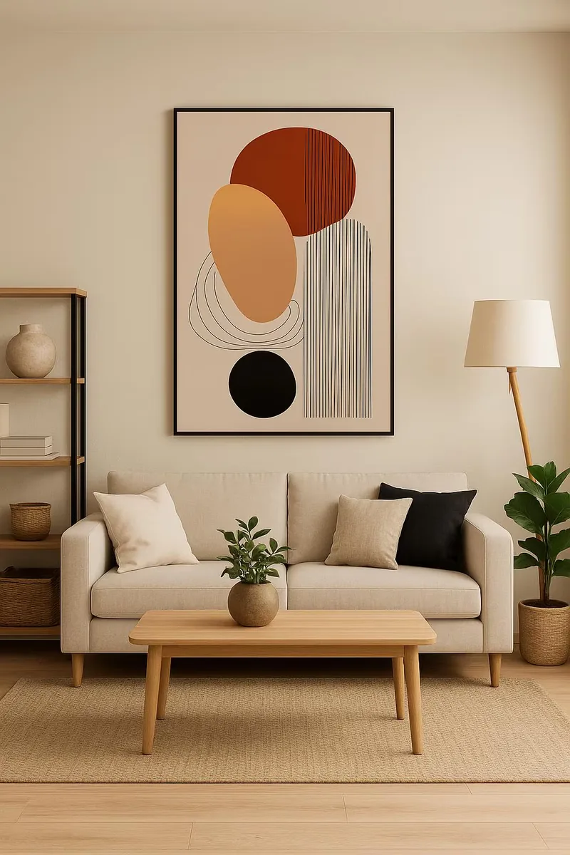 Minimalist Abstract Wall Art — Mid Century Modern geometric printable with neutral shapes, Japandi decor digital download