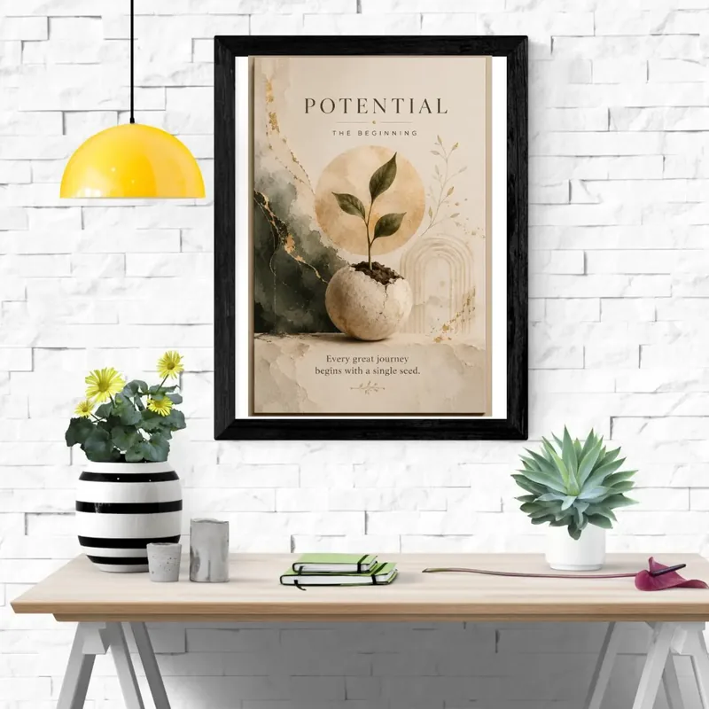 Potential — The Beginning, botanical motivational quote print